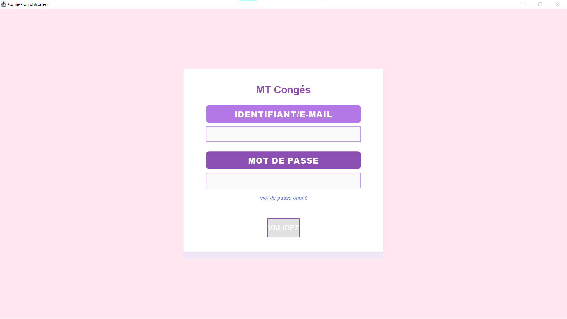 Écran de connexion de MTCongés